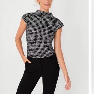 Ann Taylor Mock Neck Top | XXS | Plaid Black New!!
